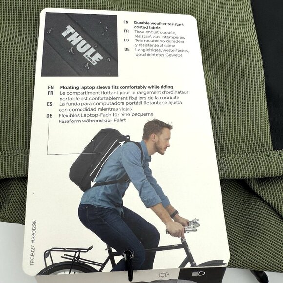 NEW Thule Paramount Commuter Backpack 27L Olivine w Reflective Rain Cover - Picture 3 of 14